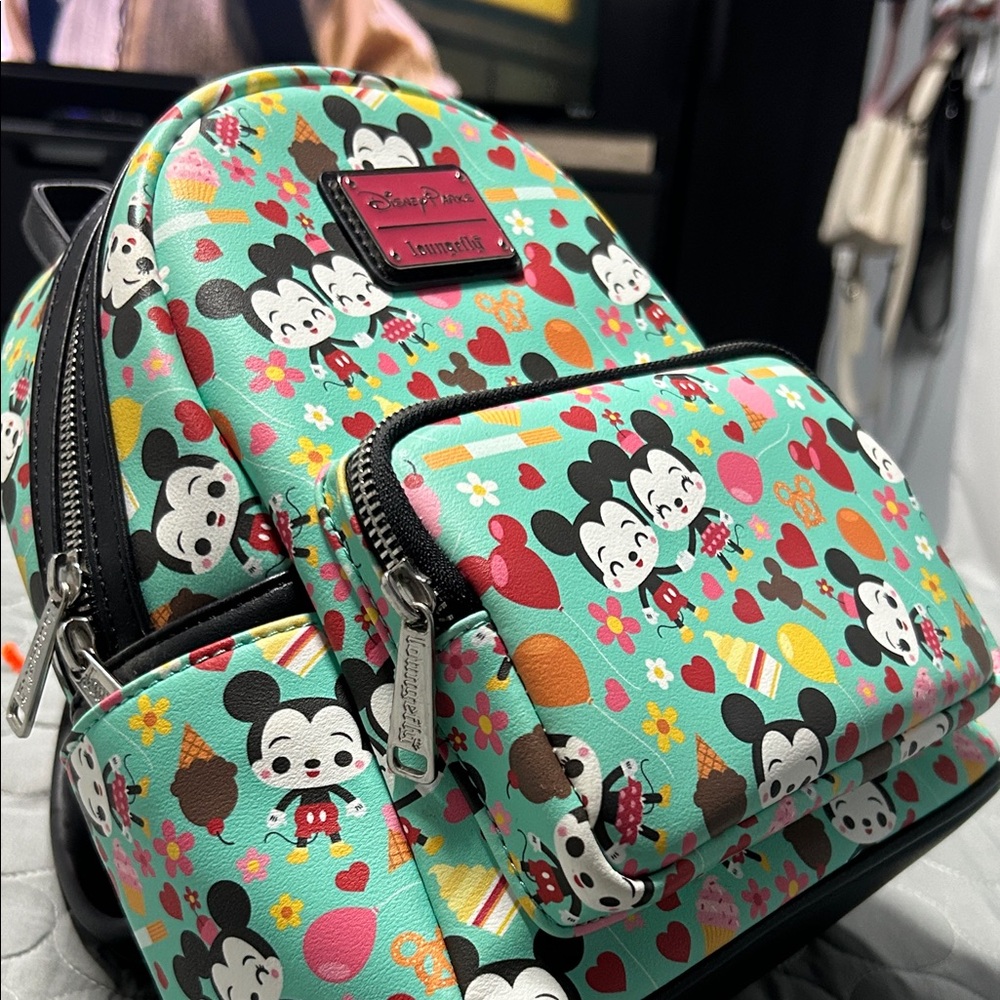 Loungefly Teal Mickey Mouse Patterned Backpack - image 4